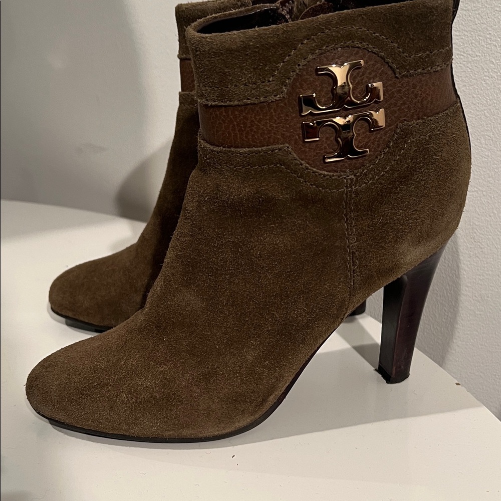 Tory Burch Olive Suede Heeled Boots